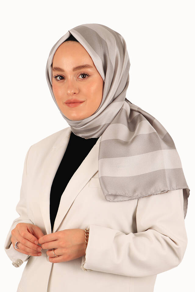 Taş Çizgi Desen Twill İpek Şal - 3