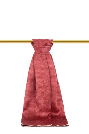 Claret Red Brush Pattern Silk Scarf - Thumbnail