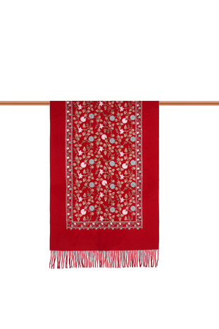 Claret Red Embroidered Winter Shawl - Thumbnail