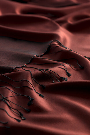 Claret Red Navy Blue Reversible Silk Scarf - Thumbnail