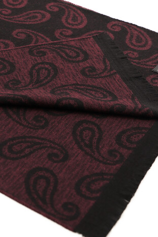 Claret Red Patterned Men's Scarf - Thumbnail