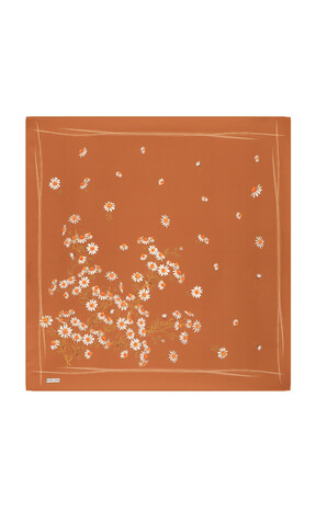 Copper Daisy Pattern Twill Silk Square Scarf - Thumbnail