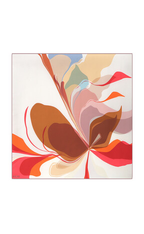 Copper Orchid Pattern Twill Silk Square Scarf - Thumbnail