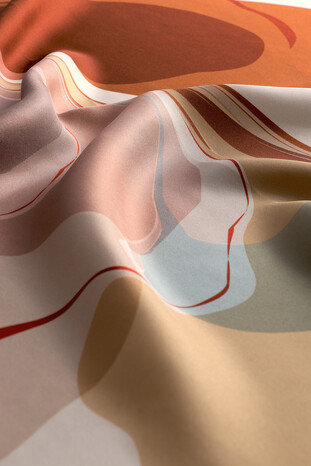 Copper Orchid Pattern Twill Silk Square Scarf - Thumbnail