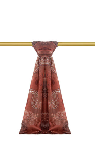 Copper Patterned Voile Silk Imported Scarf - Thumbnail