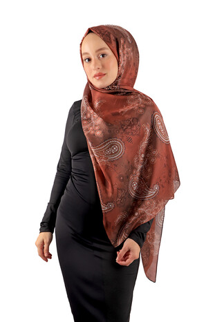 Copper Patterned Voile Silk Imported Scarf - Thumbnail