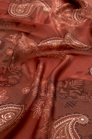 Copper Patterned Voile Silk Imported Scarf - Thumbnail