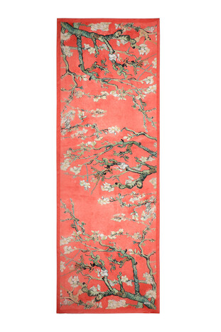 Coral Almond Blossom Pattern Voile Silk Scarf - Thumbnail