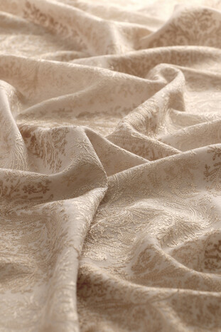 Cream Beige Embroidered Suzani Wool Shawl - Thumbnail