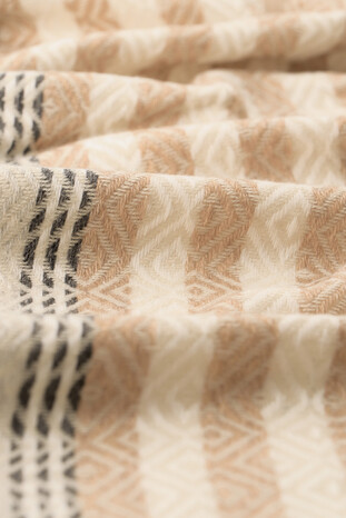 Cream Beige Patterned Men's Wool Scarf - Thumbnail