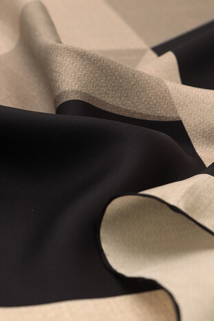 Cream Black Geometric Pattern Twill Silk Square Scarf - Thumbnail