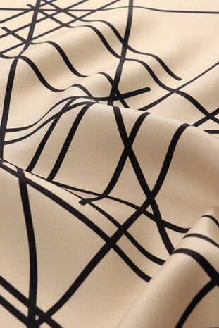 Cream Echo Pattern Twill Silk Square Scarf - Thumbnail