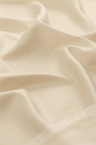 Cream Monogram Pattern Jacquard Silk Scarf - Thumbnail