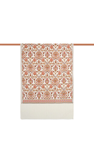 Cream Orange Tulip Pattern Embroidered Wool Silk Shawl - Thumbnail