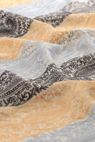 Cream Paisley Patterned Wool Silk Shawl - Thumbnail