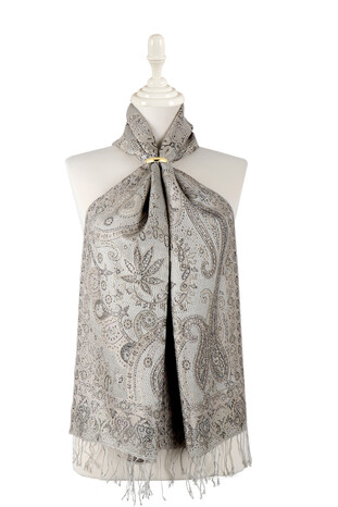 Cream Salmon Jamawar Woven Silk Foulard - Thumbnail