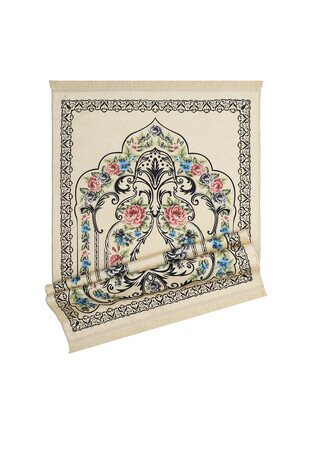 Cream Velvet Carpet Prayer Rug - Thumbnail