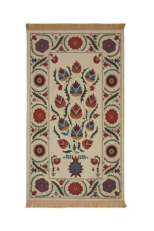 Cream Velvet Carpet Prayer Rug - Thumbnail