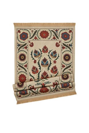 Cream Velvet Carpet Prayer Rug - Thumbnail