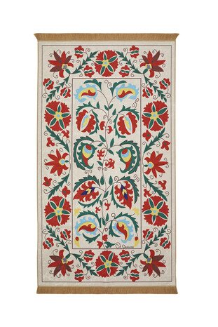 Cream Velvet Carpet Prayer Rug - Thumbnail