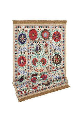 Cream Velvet Carpet Prayer Rug - Thumbnail