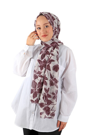 Damson Flowered Branches Wrapped Scarf - Thumbnail