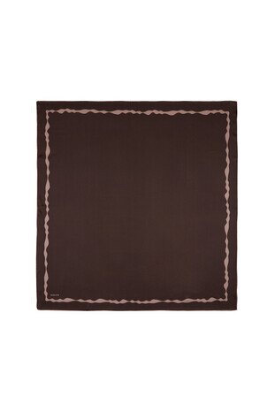 Dark Chestnut Border Water Wave Silk Square Scarf - Thumbnail