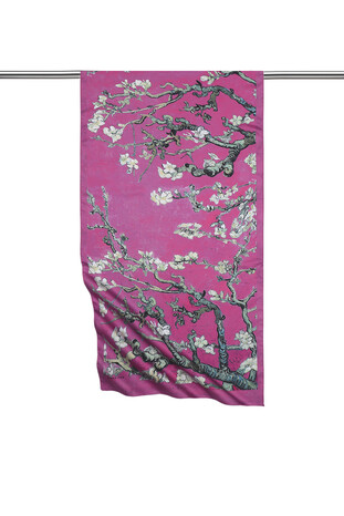 Dark Fuchsia Almond Blossom Silky Foulard - Thumbnail