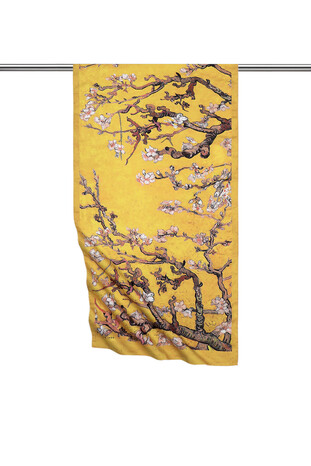 Dark Gold Almond Blossom Silky Foulard - Thumbnail