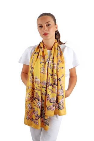 Dark Gold Almond Blossom Silky Foulard - Thumbnail