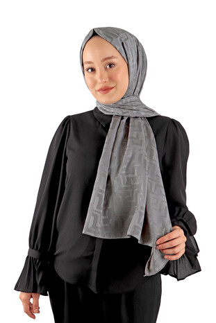 Dark Gray Labyrinth Pattern Jacquard Scarf - Thumbnail