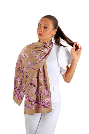 Dark Mustard Almond Blossom Silky Foulard - Thumbnail