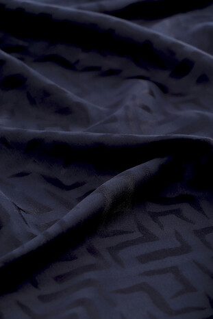 Dark Navy Blue Labyrinth Pattern Jacquard Scarf - Thumbnail