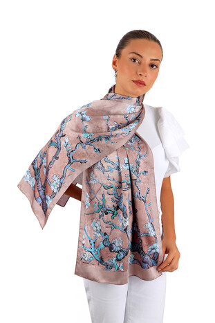 Dark Powder Almond Blossom Silky Foulard - Thumbnail