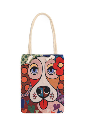 Dog Pattern Tapestry Shoulder Bag - Thumbnail