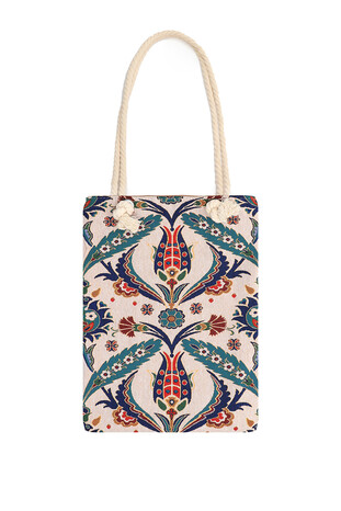 Double Tulip Pattern Tapestry Shoulder Bag - Thumbnail