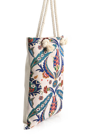 Double Tulip Pattern Tapestry Shoulder Bag - Thumbnail