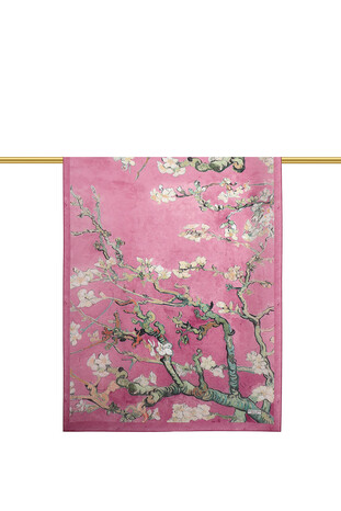 Dusty Rose Almond Blossom Pattern Voile Silk Scarf - Thumbnail