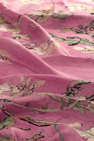 Dusty Rose Almond Blossom Pattern Voile Silk Scarf - Thumbnail