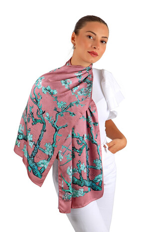 Dusty Rose Almond Blossom Silky Foulard - Thumbnail