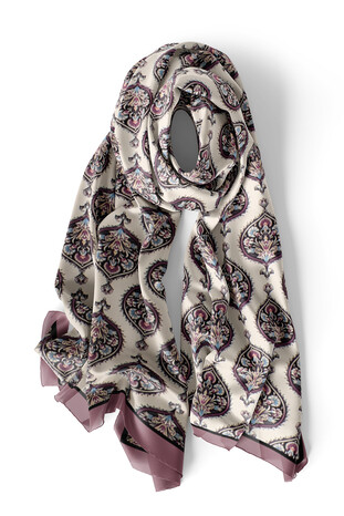 Dusty Rose Hatai Pattern Silk Foulard - Thumbnail