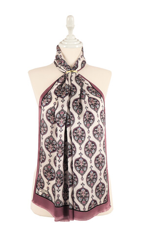 Dusty Rose Hatai Pattern Silk Foulard - Thumbnail