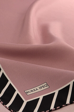 Dusty Rose Stripe Pattern Twill Silk Square Scarf - Thumbnail