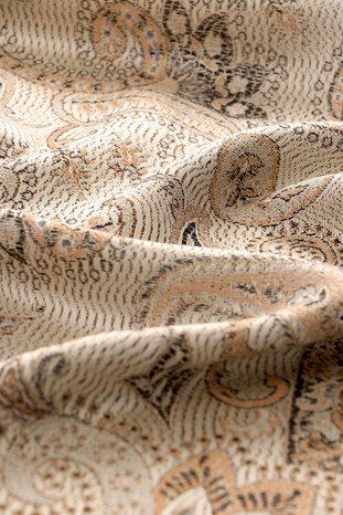 Ecru Beige Jamawar Woven Silk Foulard - Thumbnail