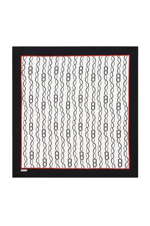 Ecru Black Chain Pattern Twill Silk Square Scarf - Thumbnail