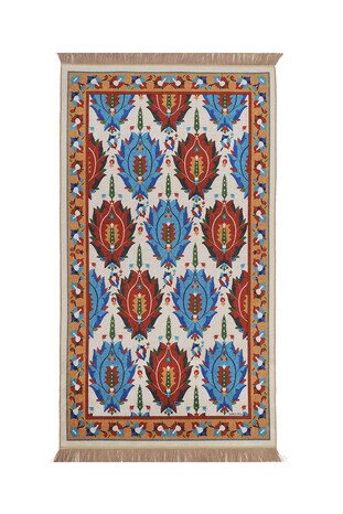 Ecru Velvet Carpet Prayer Rug - Thumbnail