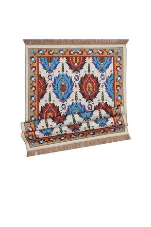 Ecru Velvet Carpet Prayer Rug - Thumbnail