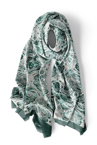 Emerald Damask Pattern Silk Scarf - Thumbnail