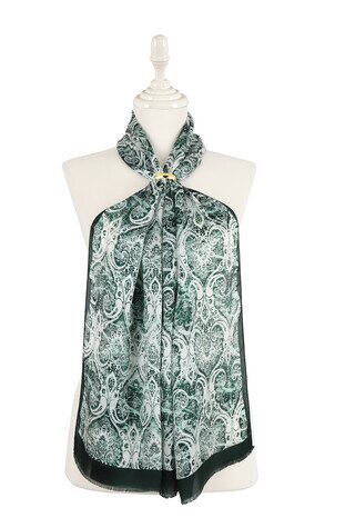 Emerald Damask Pattern Silk Scarf - Thumbnail