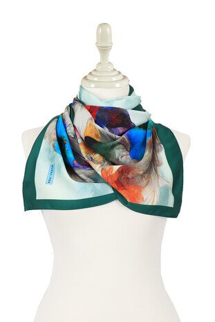 Emerald Poppy Pattern Silky Foulard - Thumbnail